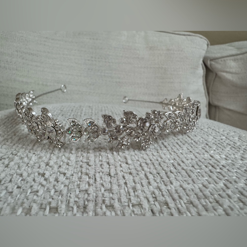 Crystal Floral Silver Tiara Headband